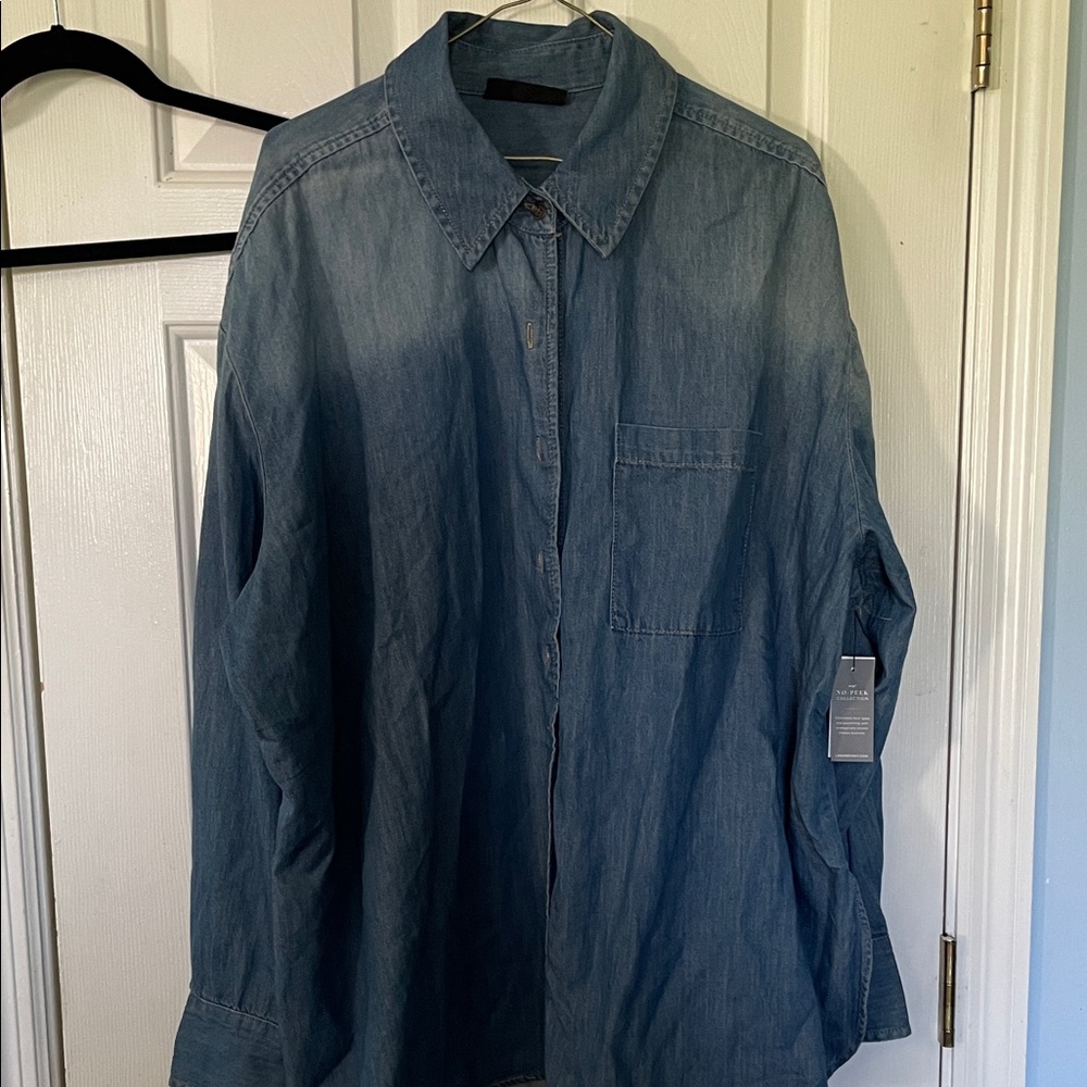 Lane Bryant Peek Denim Shirt in Faded Blue
